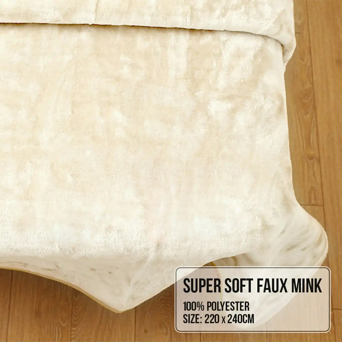 Laura Hill Faux Mink Blanket 800GSM Heavy Double-Sided - Beige
