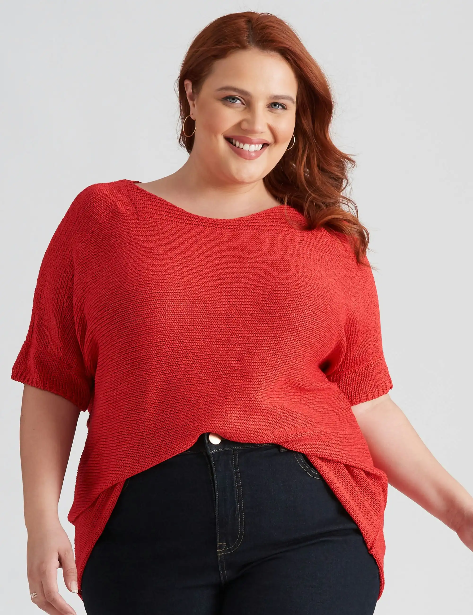 beme Elbow Sleeve Tape Yarn Jumper (Red)