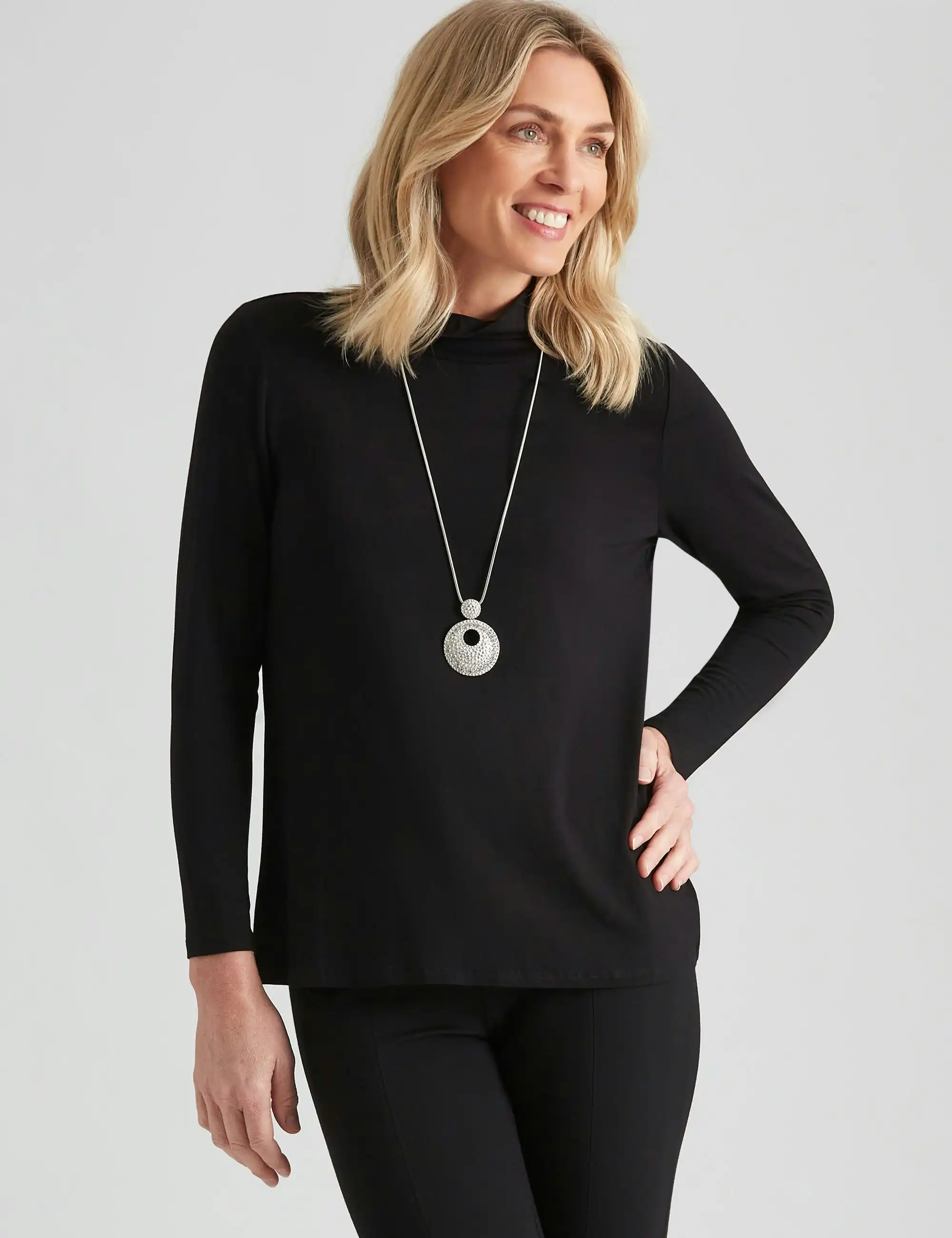 Noni B Ruched Neck Abstract Top
