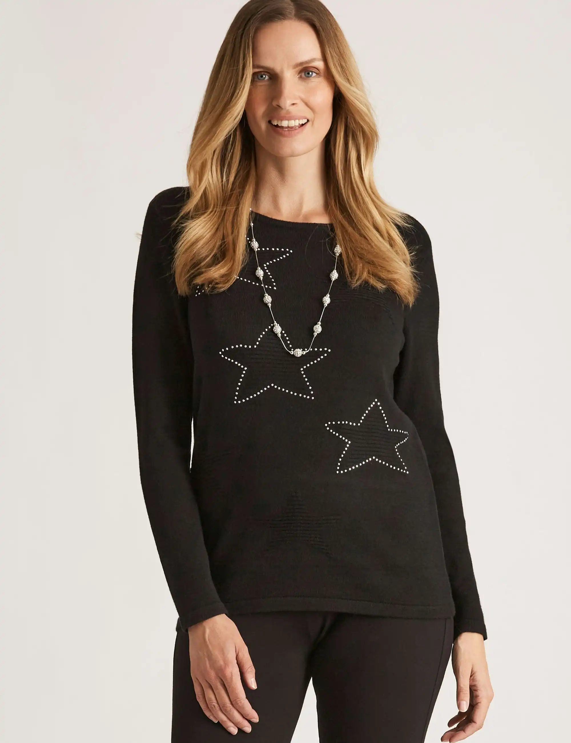 Noni B Star Embellished Knitwear Top (Black)