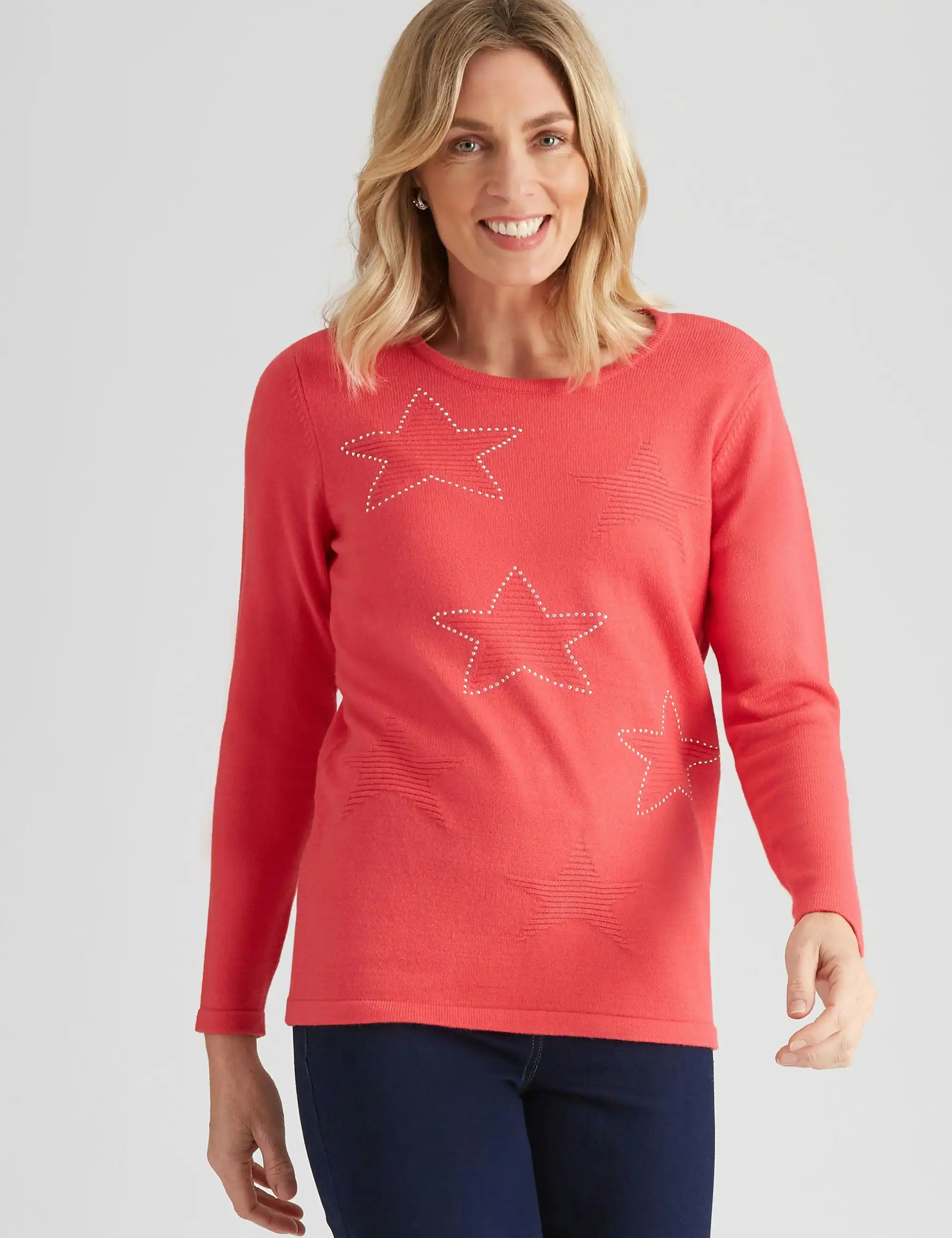 Noni B Star Embellished Knitwear Top (Bright Rose)