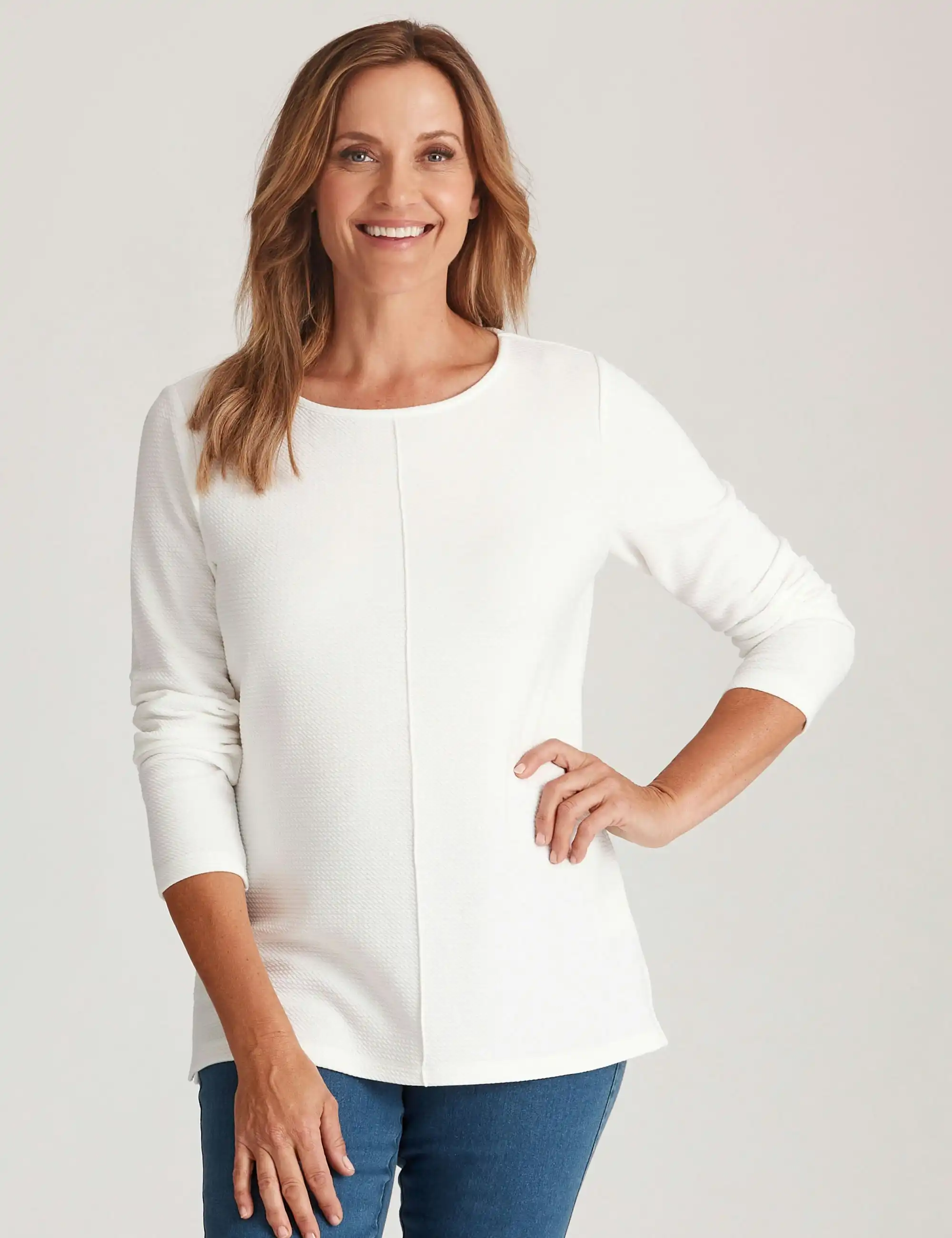 Millers Long Sleeve Tured With Pintuck Detail Top (Winter White)