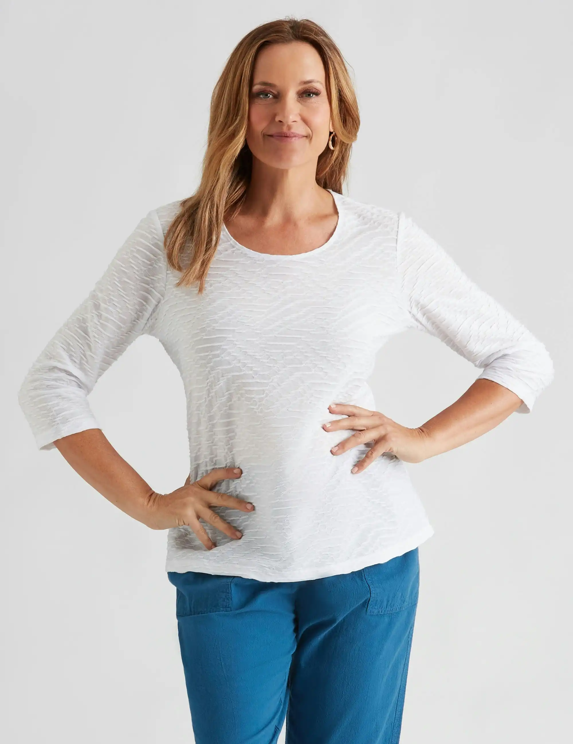 Millers 3/4 Sleeve Tured Top (White)