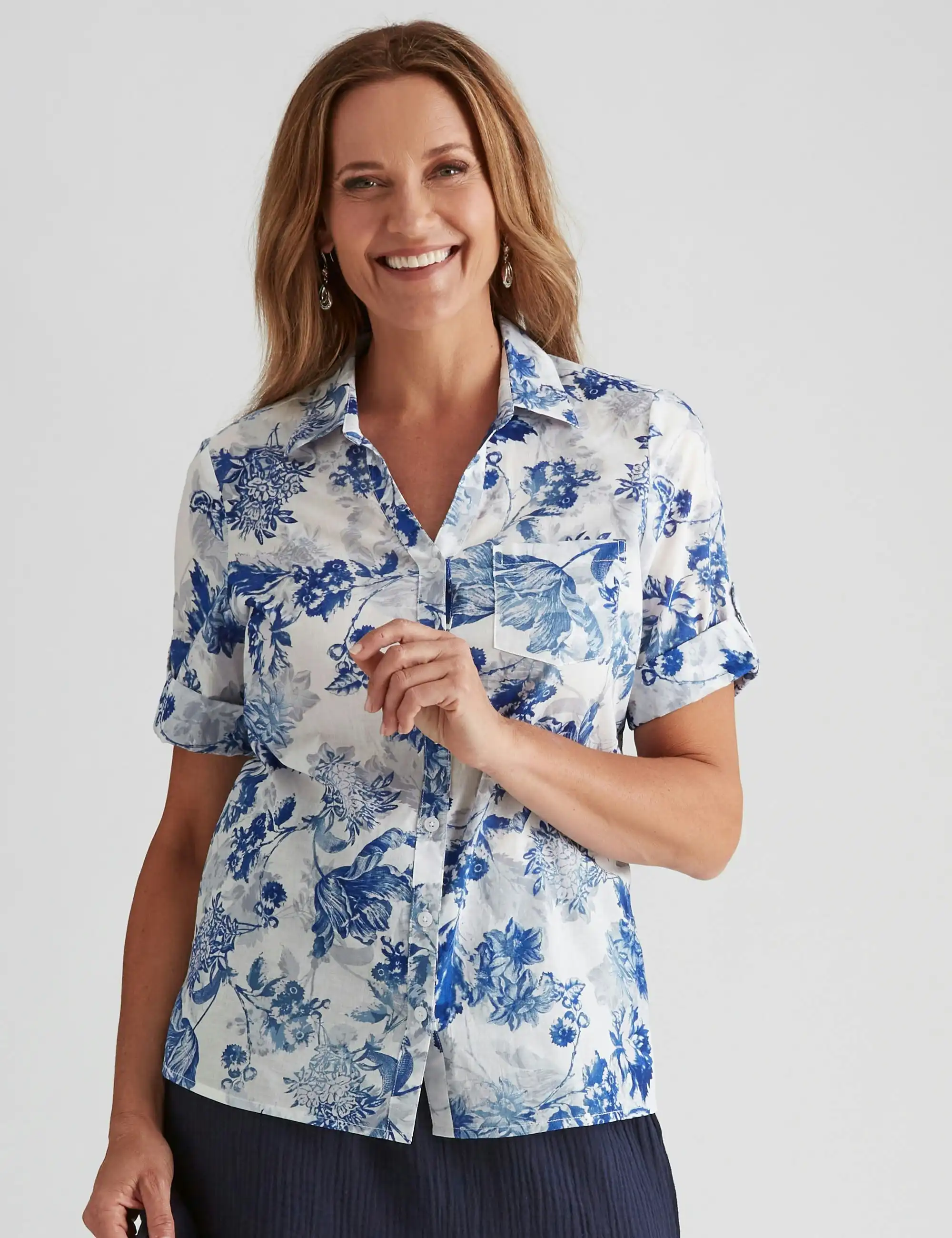 Millers Cotton Voile Shirt (Grey Blue Floral)