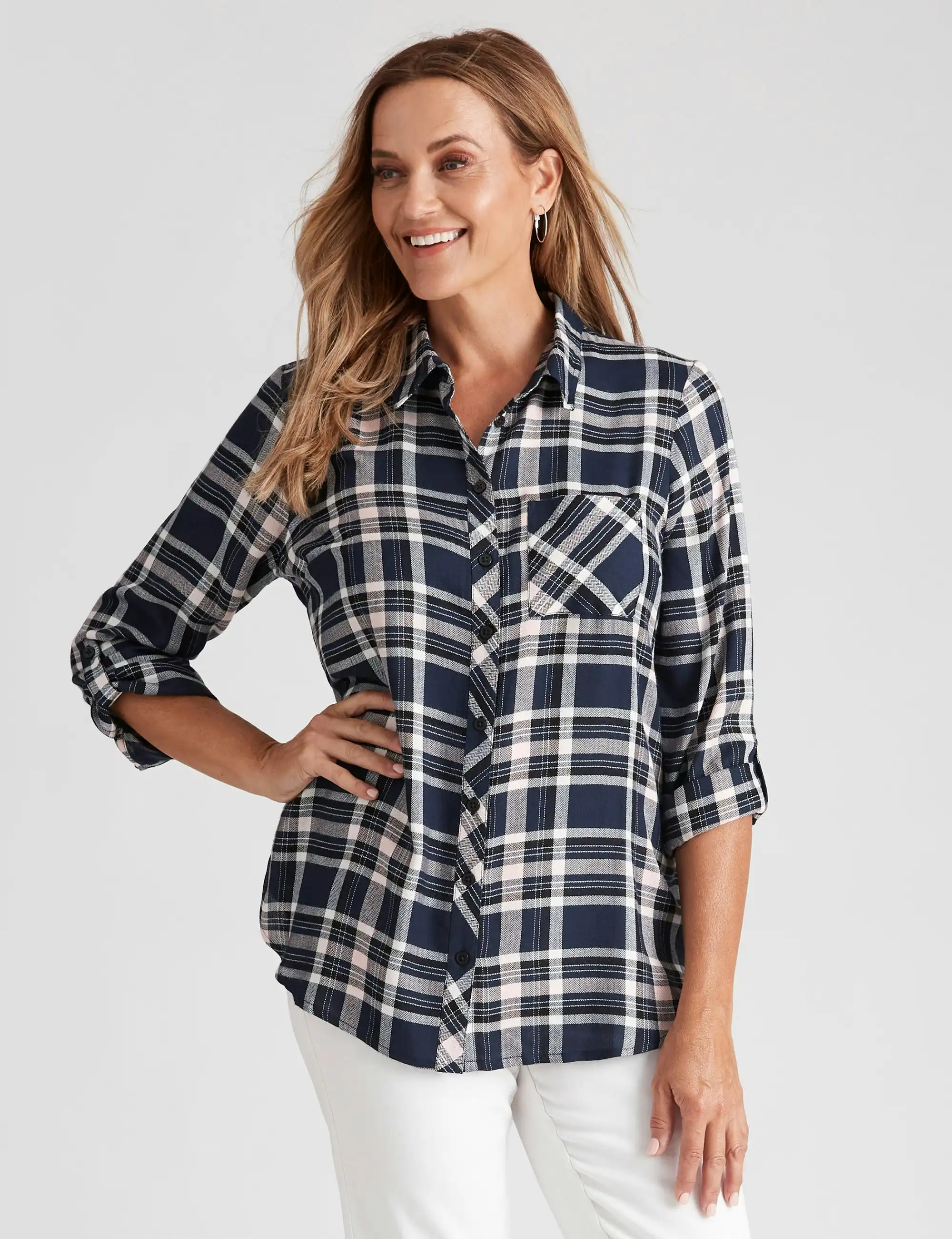Millers Tured Twill Check Shirt (Navy/Pink)