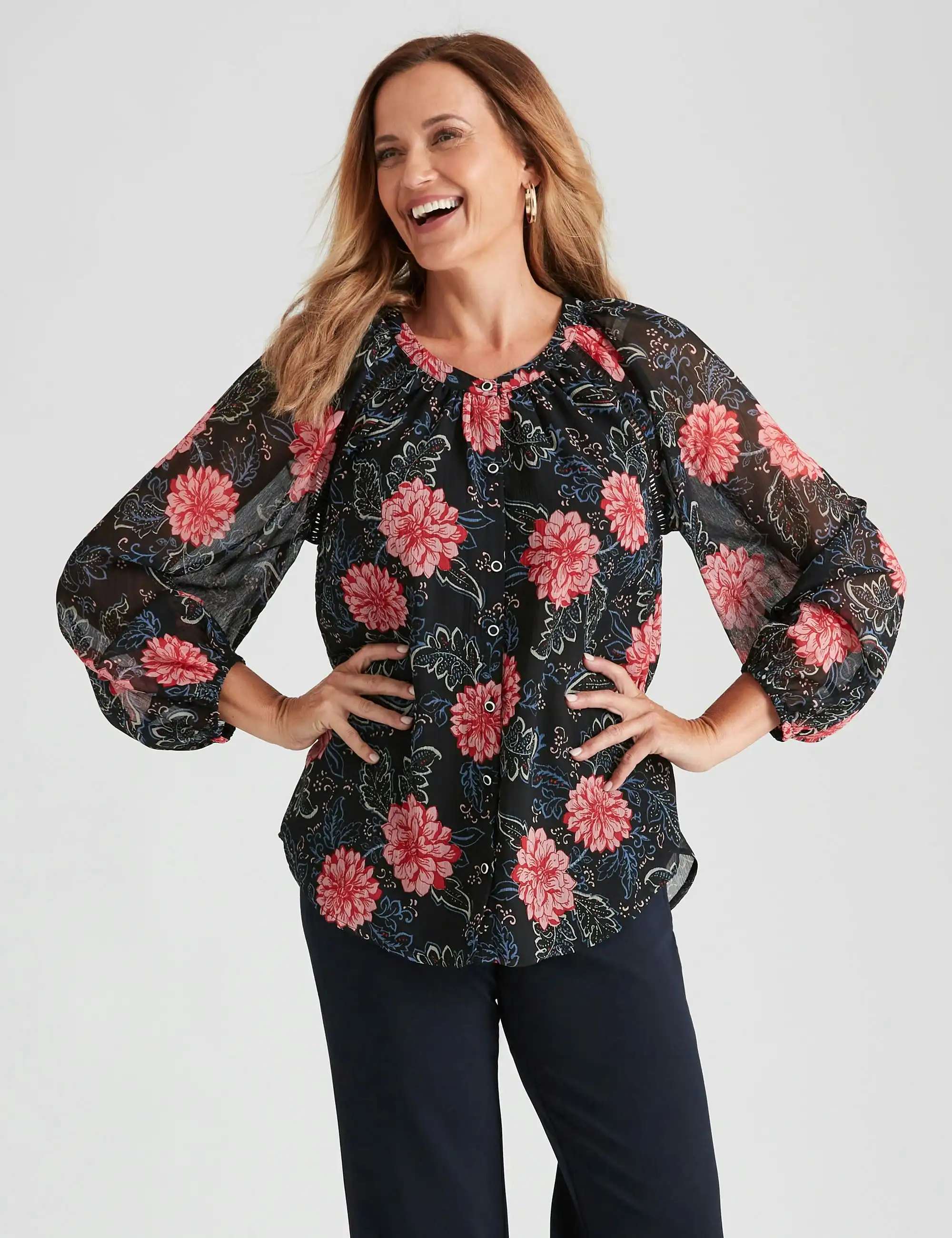 Millers Long Raglan Sleeve Printed Blouse