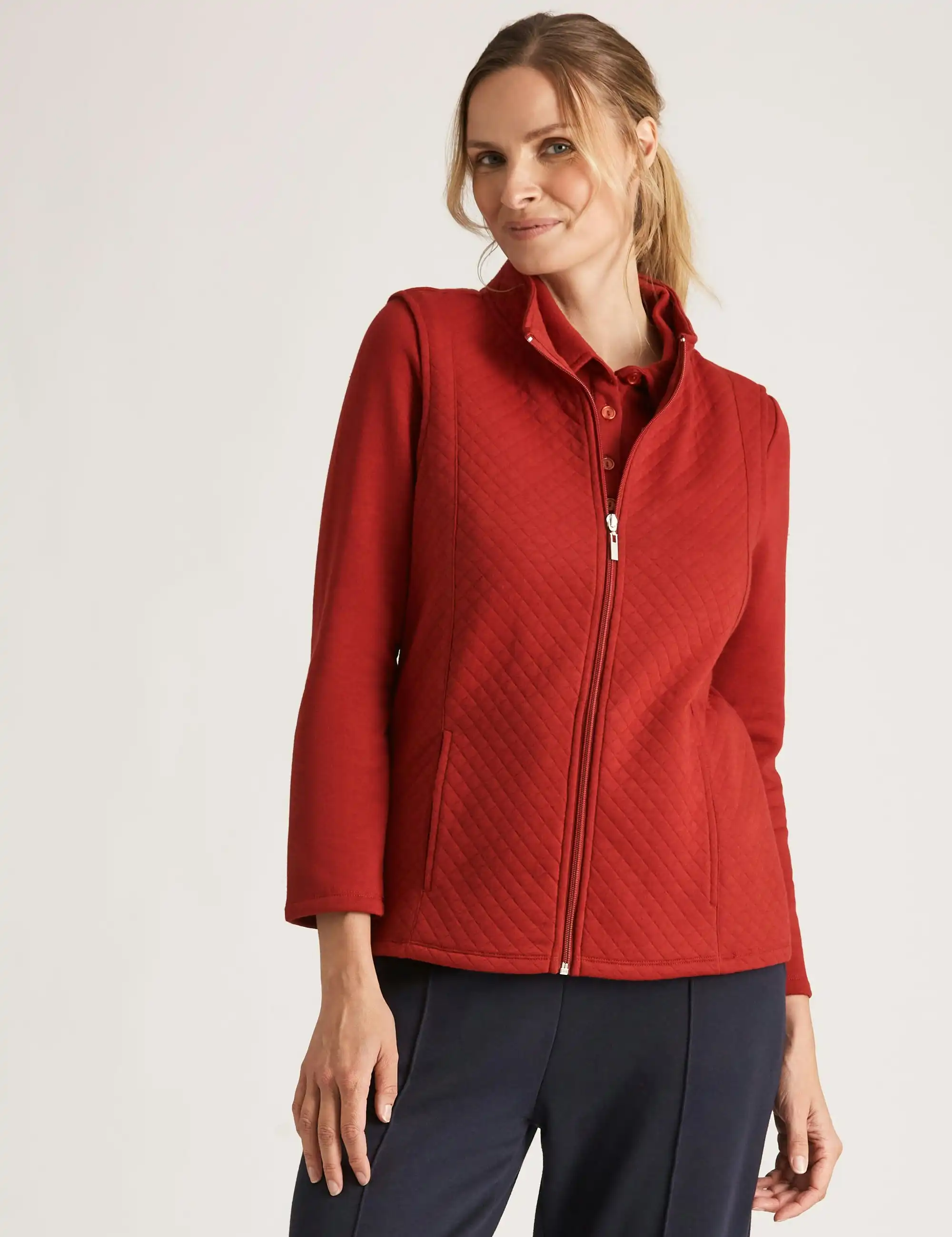 Noni B Quilted Fleece Vest (Rio Red)