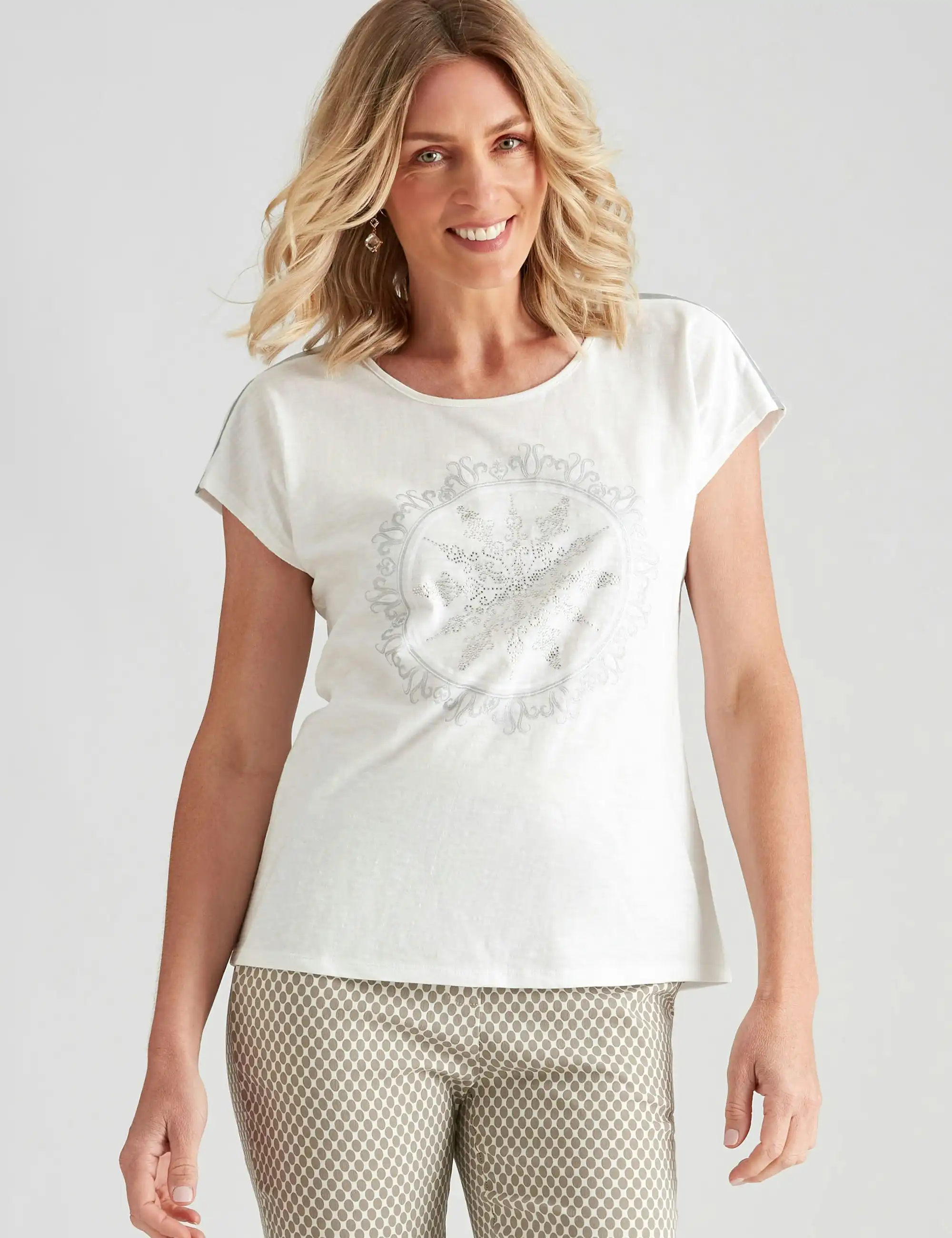 Noni B Cotton Slub Embellished Top