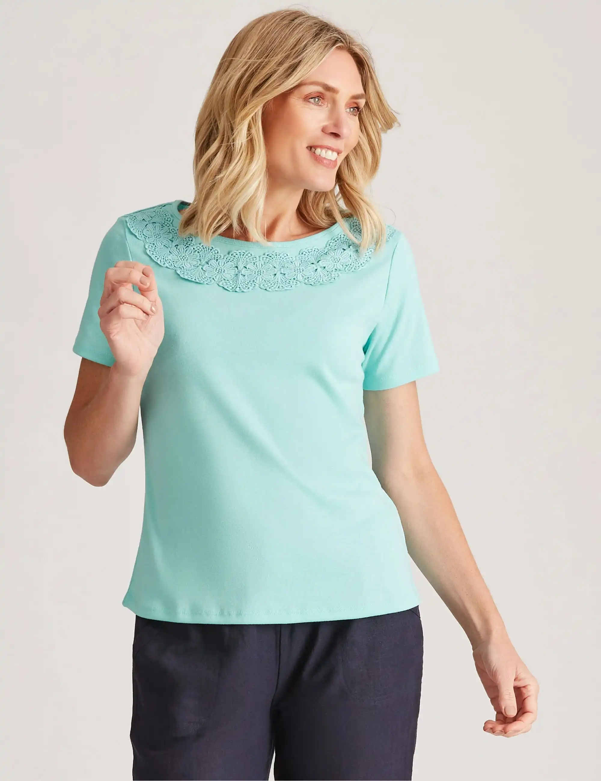 Noni B Round Neck Lace Rib Top