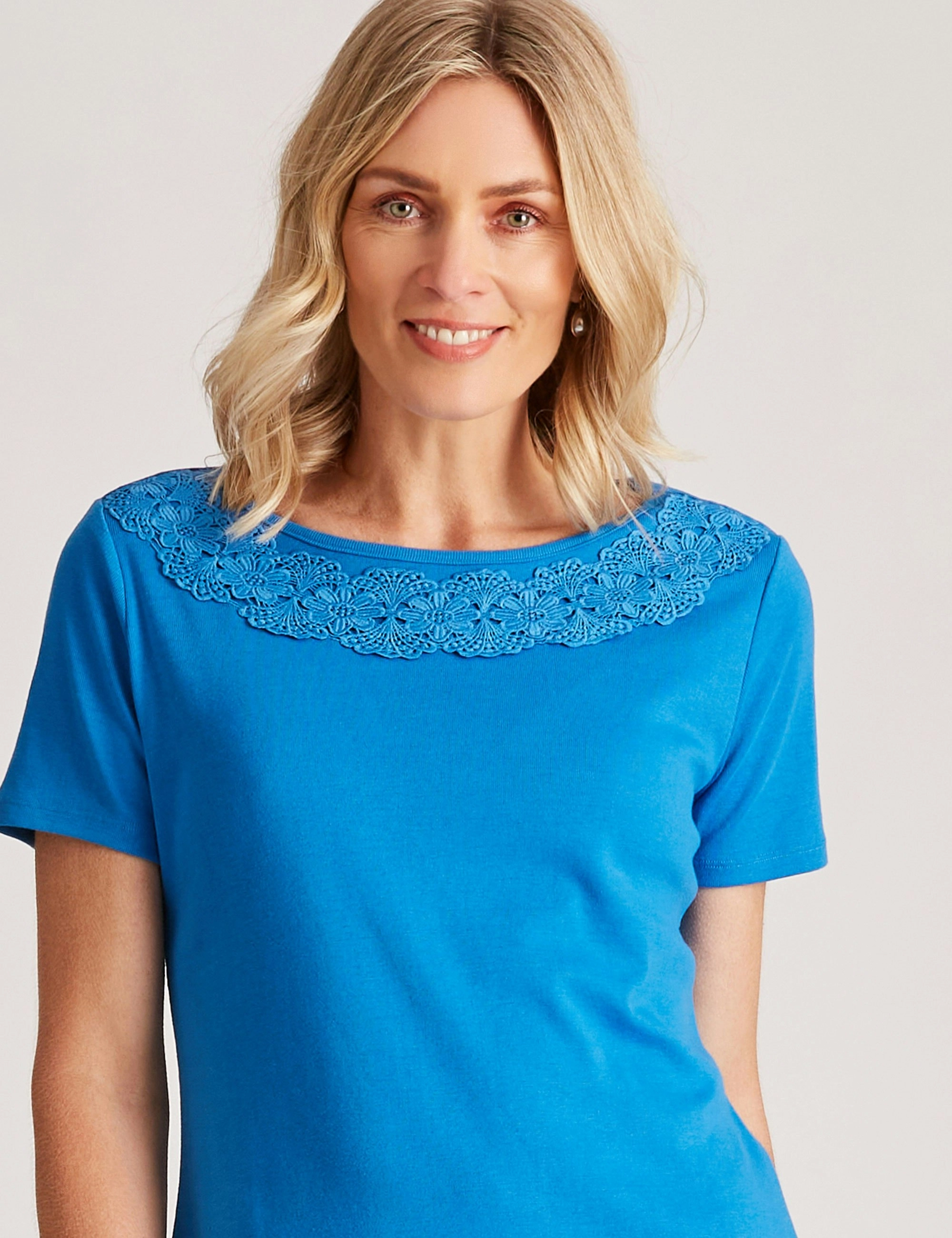 Noni B Round Neck Lace Rib Top (French Blue)