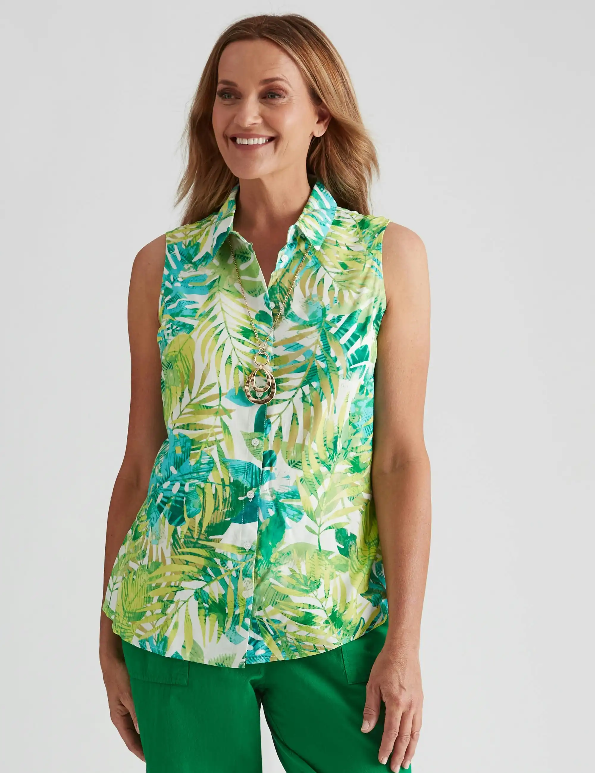 Millers Short Sleeve Rayon Blouse (Green Leaf)