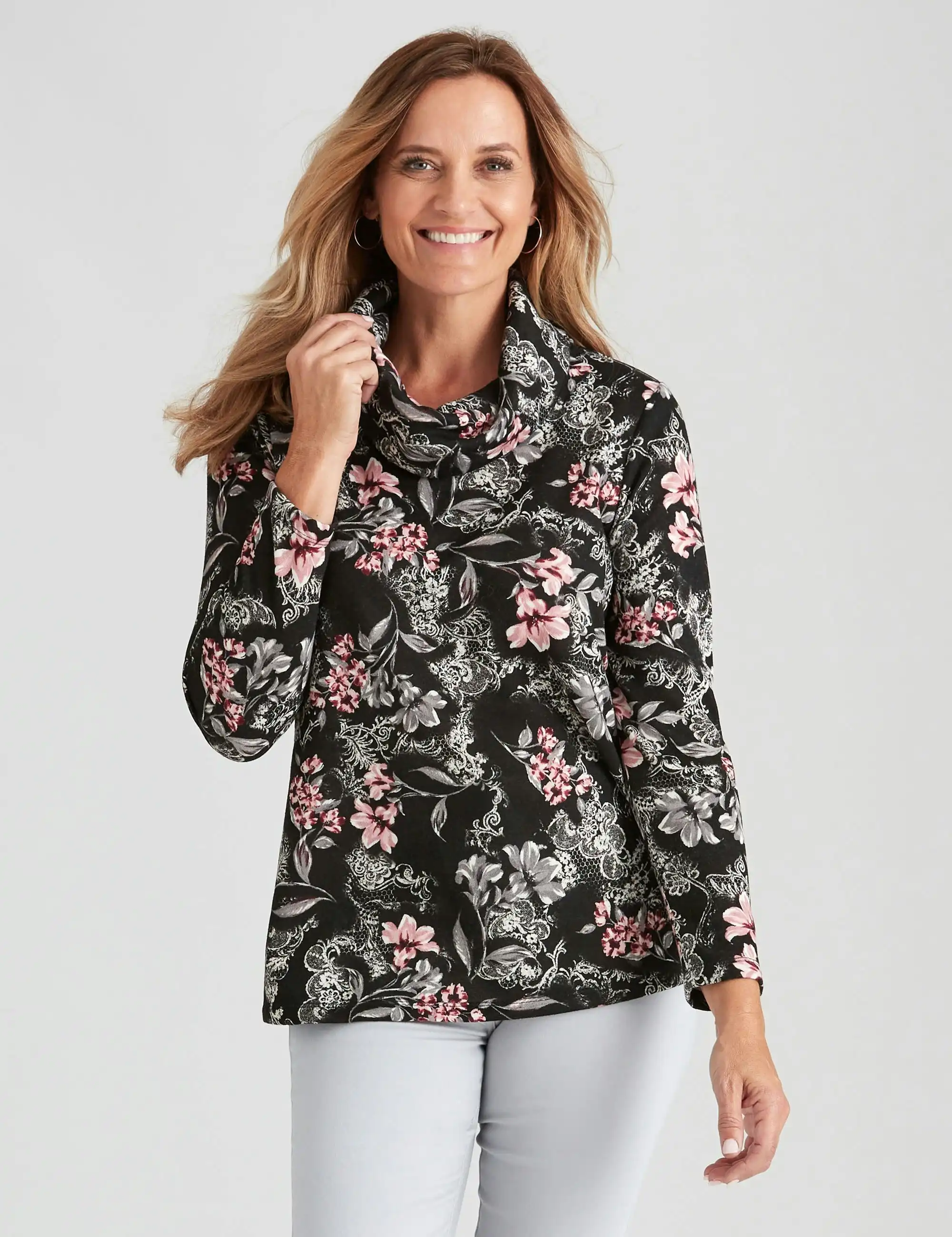 Millers Long Sleeve Print Cowl Top