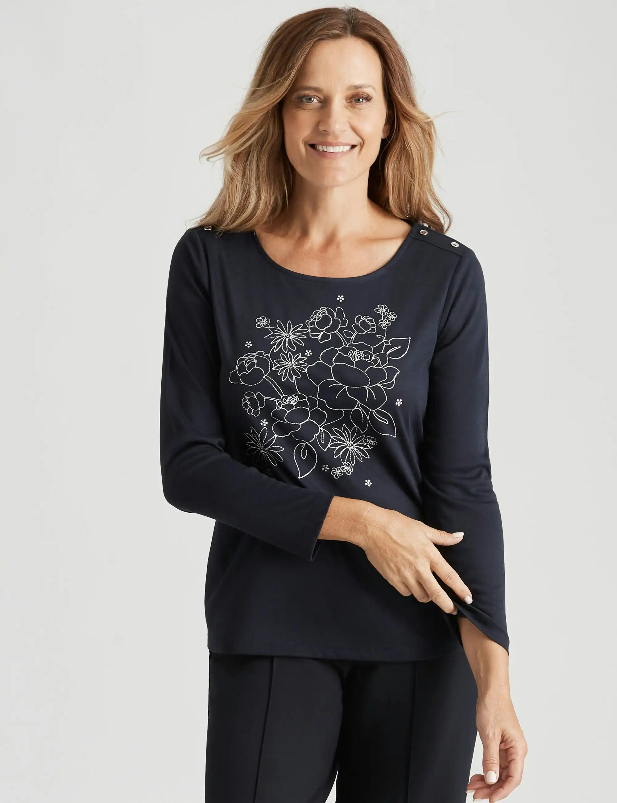 Millers Long Sleeve Embroidered Top (Floral Embroidery)
