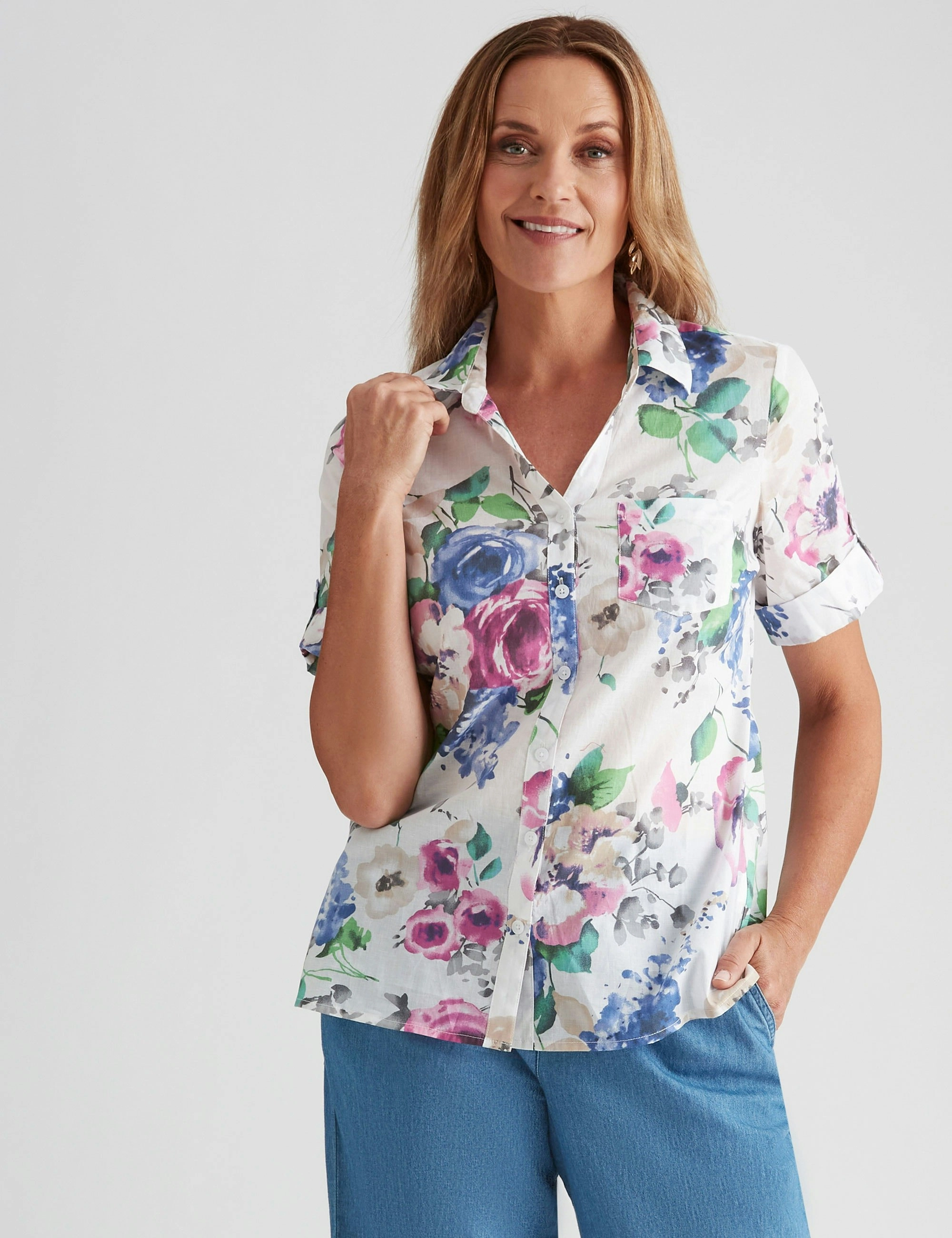 Millers Cotton Voile Shirt (White Pretty Flo)