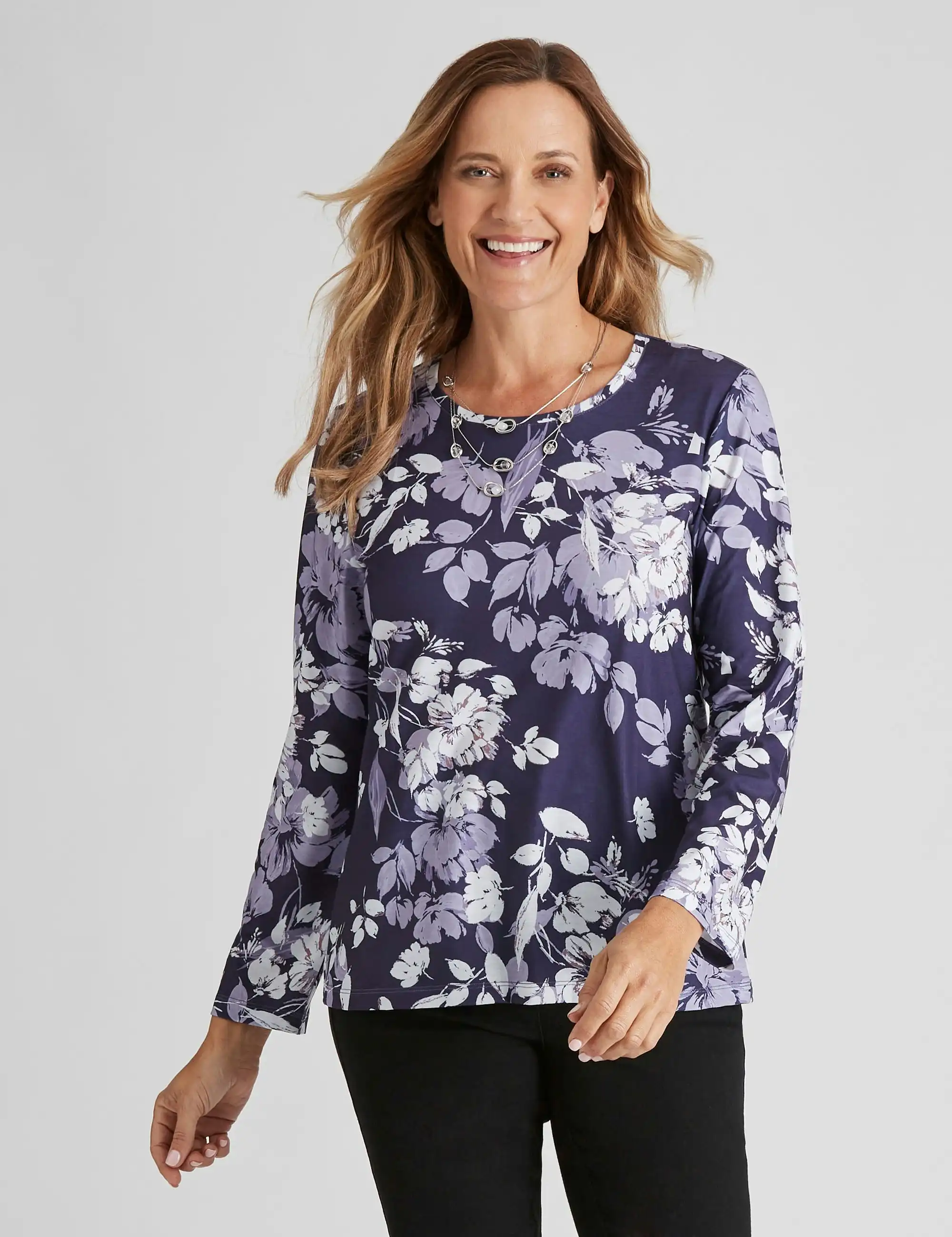 Millers Long Sleeve Sublimation Printed Top (Purple Floral)