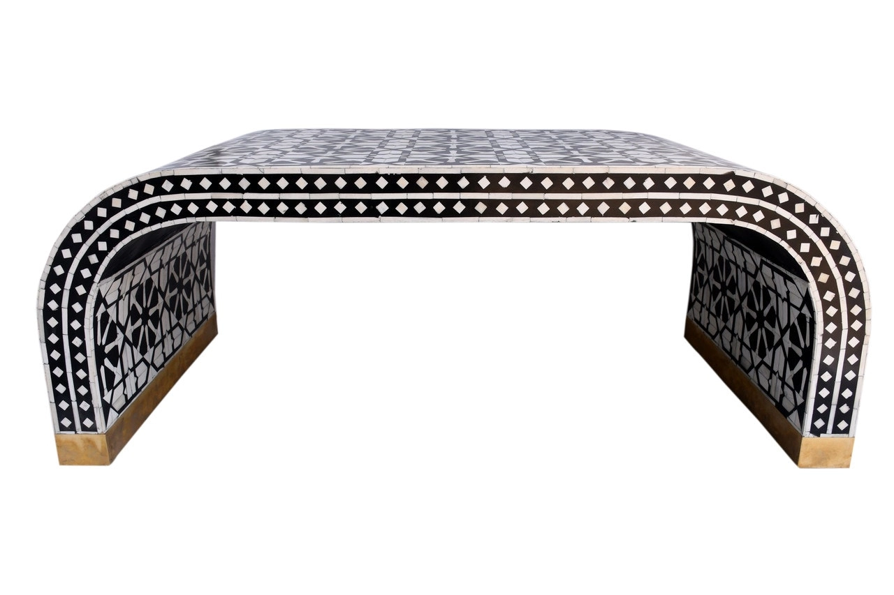 Zohi Interiors Arabesque Bone Inlay Waterfall Coffee Table in Black