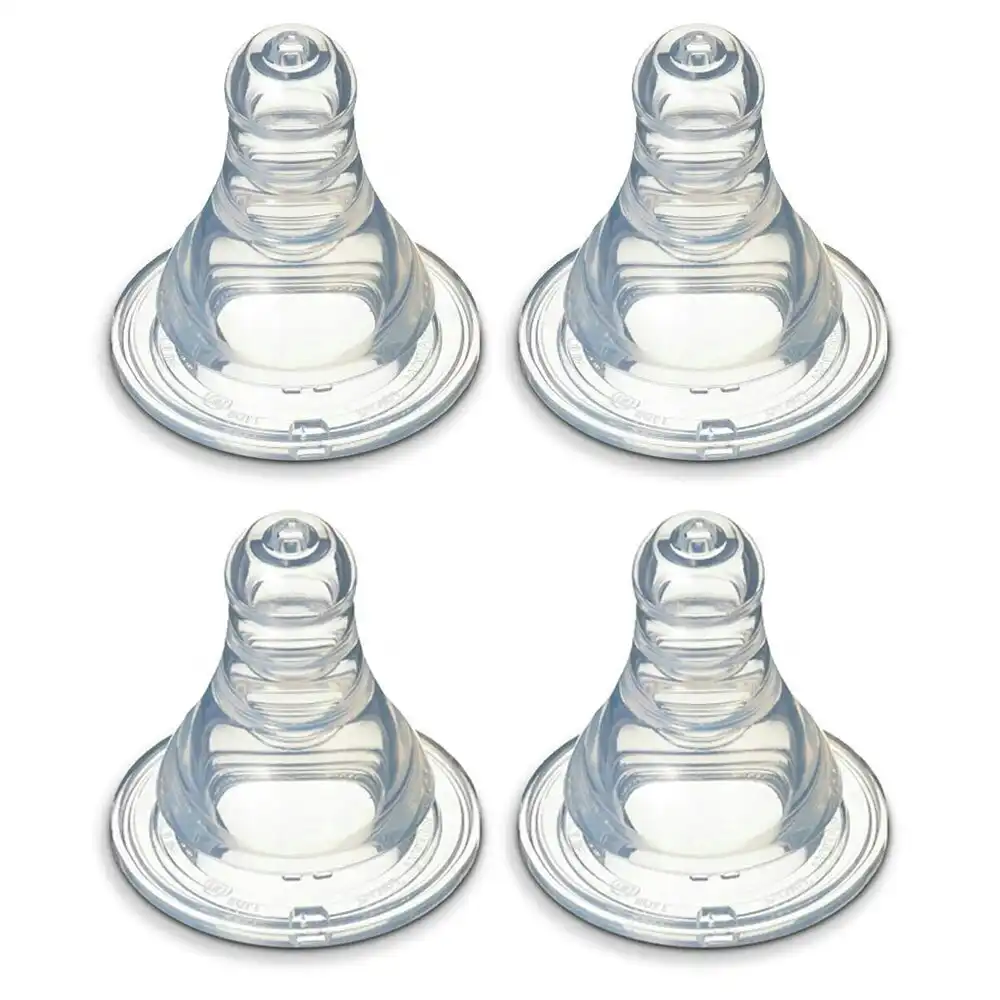 4PK PIGEON Peristaltic Slim Neck Soft Silicone Teat S 0-3m f/ Baby/Infant Bottle