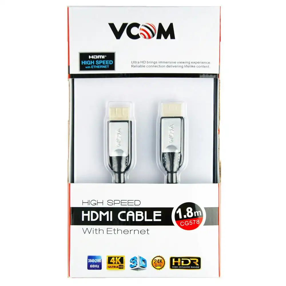 V-Com 1.8m HDMI 2.0 Lead 4K Ultra HD Cable Gold Plated Cord Connector w/Ethernet