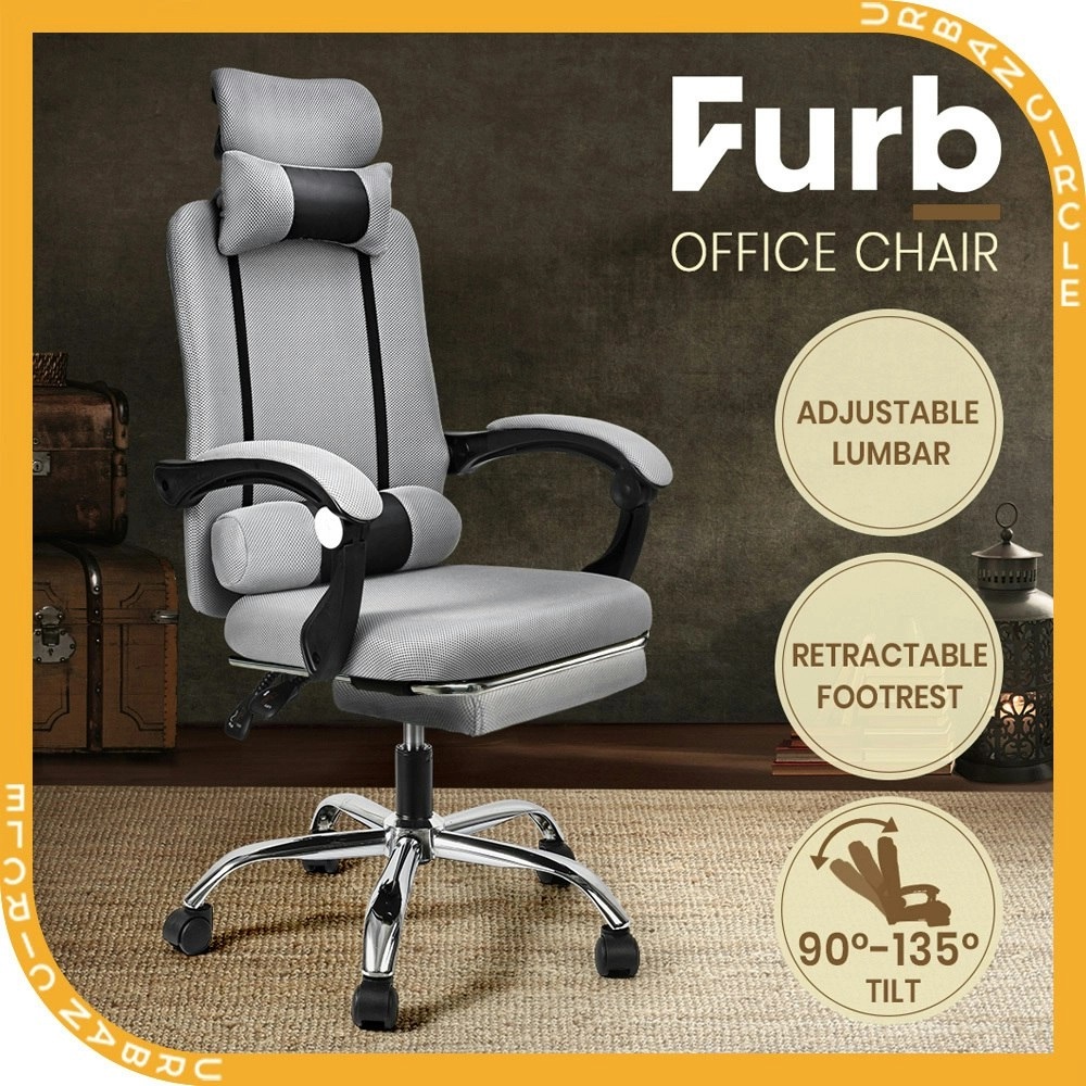 Furb Office Chair Executive Mesh Seating Ergonomic Support with Caster Wheel Footrest Grey