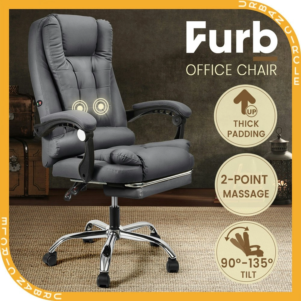 Furb Massage Office Chair Executive PU leather Seat Ergonomic Support Footrest Grey