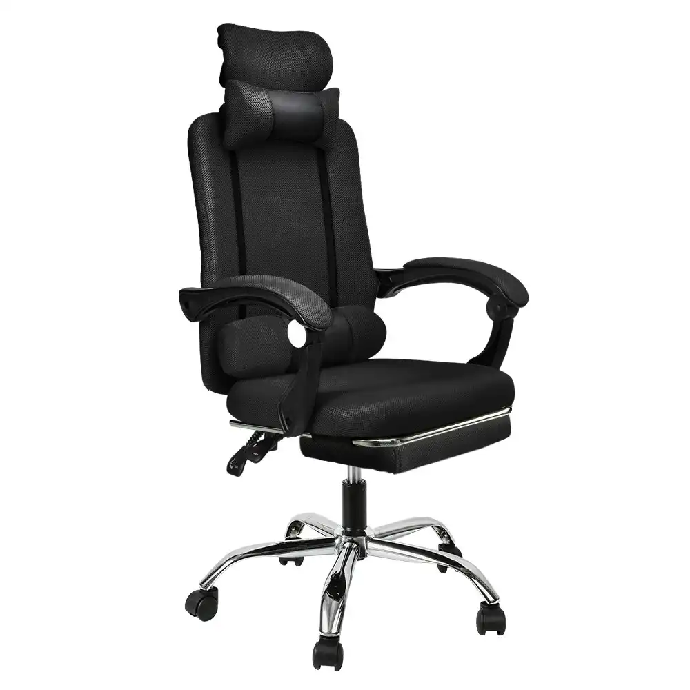 Furb Office Chair Executive Mesh Seating Ergonomic Support with Caster Wheel Footrest Black