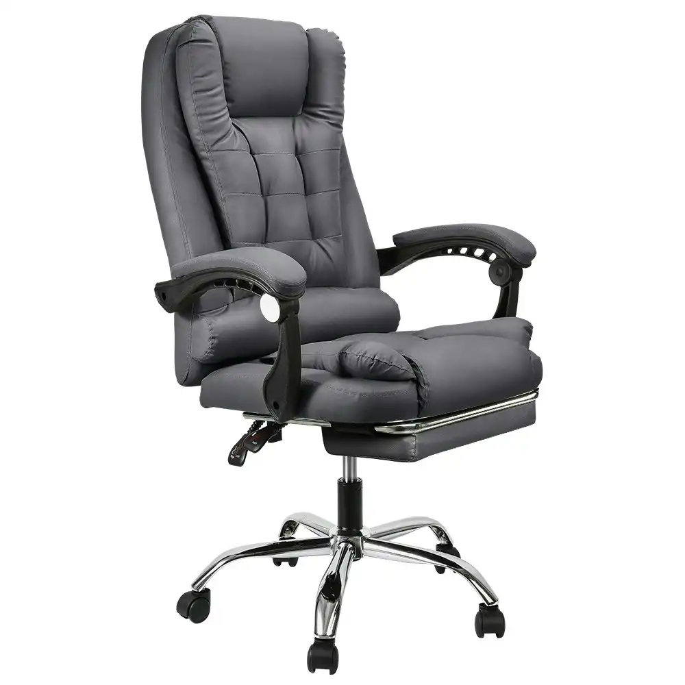 Furb Office Chair Executive PU leather Seat Ergonomic Support Caster Wheel Footrest Grey