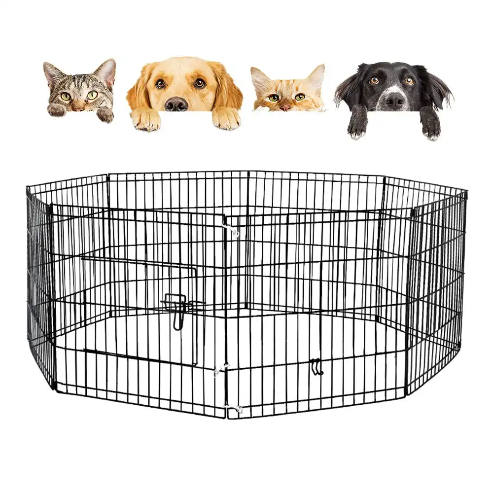 Taily 24" Dog Playpen 8 Panel Foldable Pet Fence Exercise Play Pen Cat Rabbit Puppy Cage Enclosure