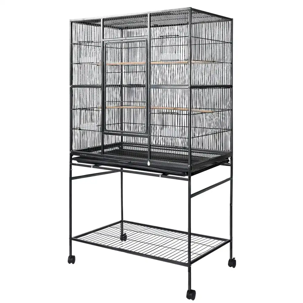Taily 160CM Large Bird Cage Stand-Alone Aviary Budgie Perch Castor Wheels Large Removable Tray Black
