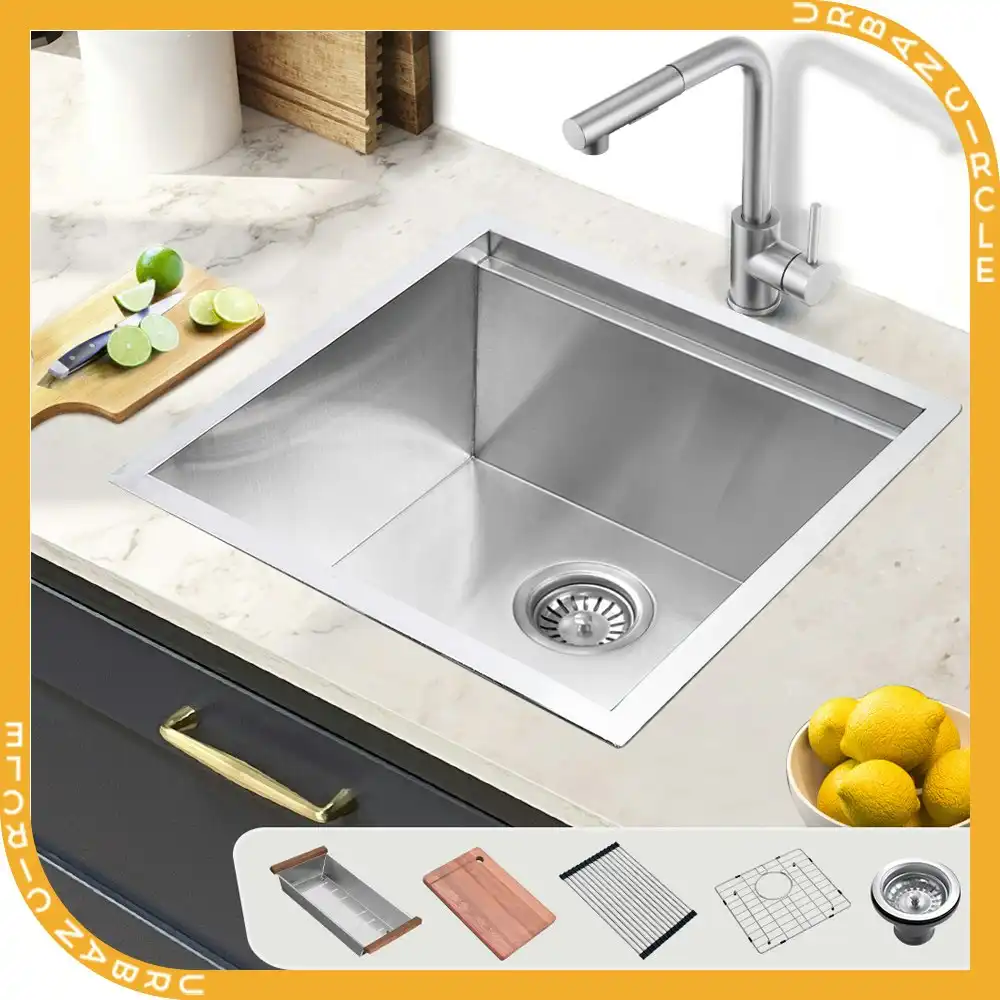 Simplus Stainless Steel Kitchen Workstation Sink 45x45CM Laundry Undermount Single Bowl Set Silver