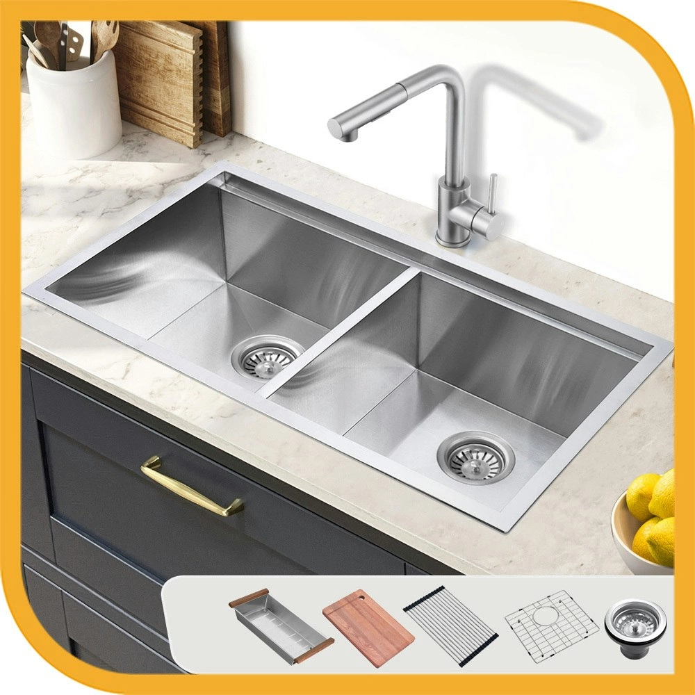 Simplus Stainless Steel Kitchen Workstation Sink 75x45CM Laundry Undermount Double Bowl Set Silver