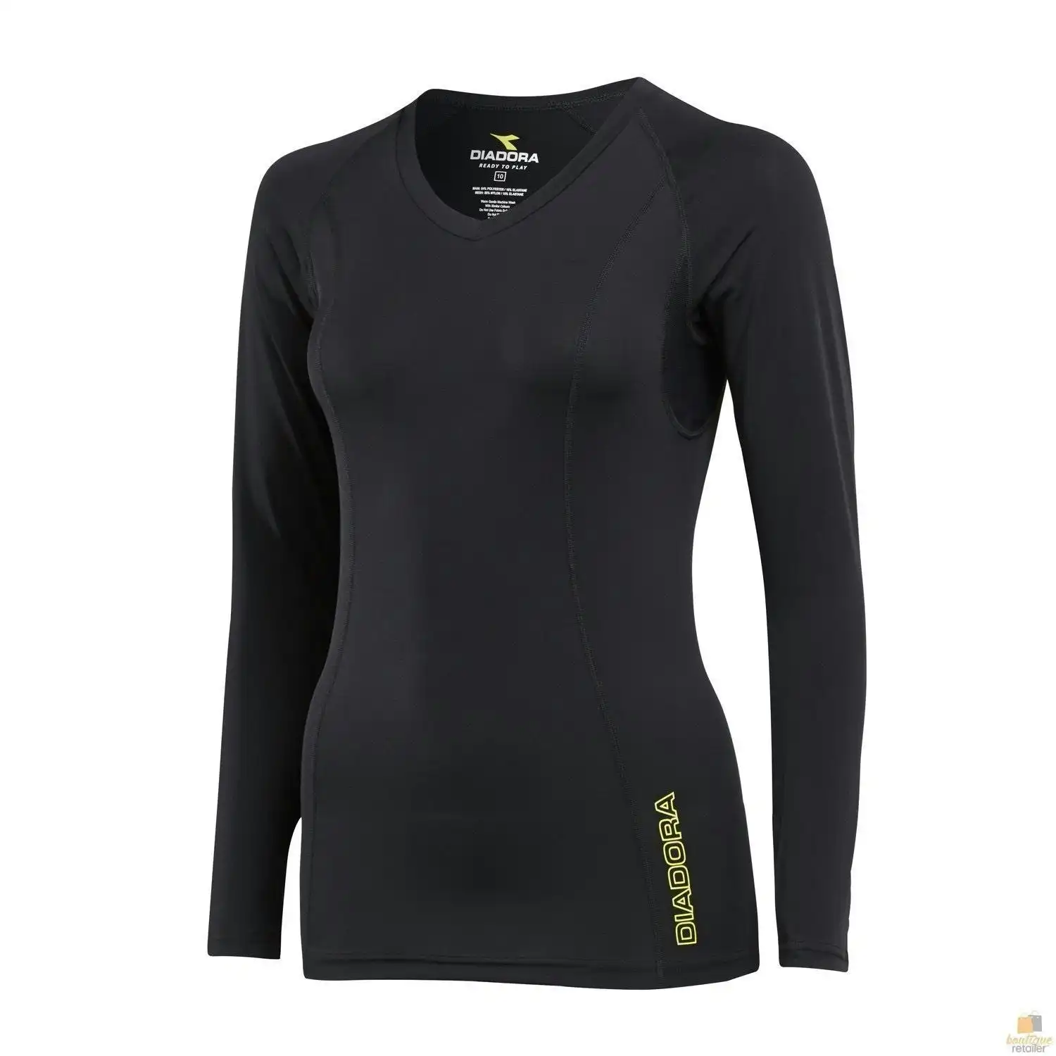 Diadora Ladies Compression Sports Thermal Long Sleeve Tee Top T Shirt - Black