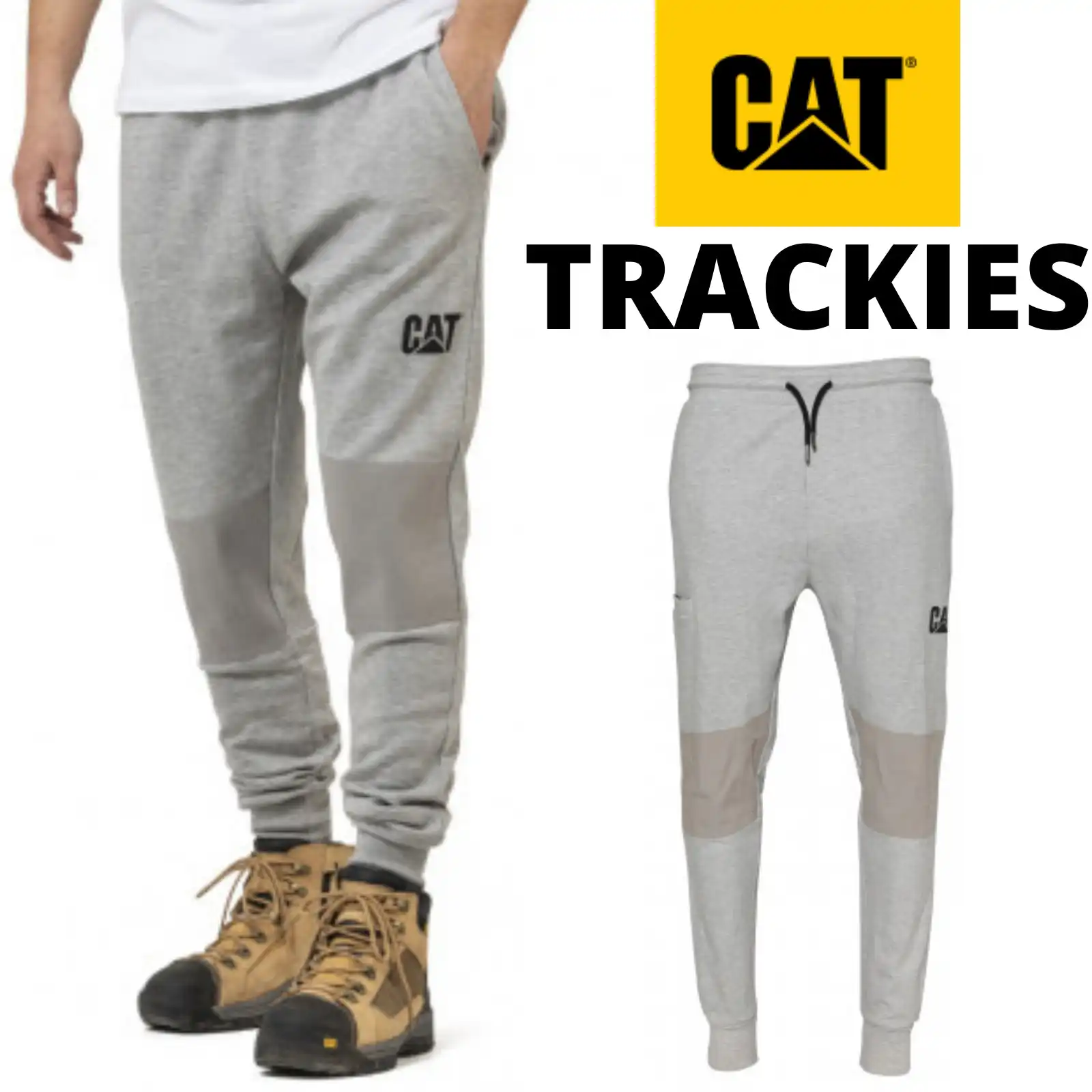 Caterpillar Track Pants Trackies Work Casual Gym Slim Fit w Hem Joggers - Grey