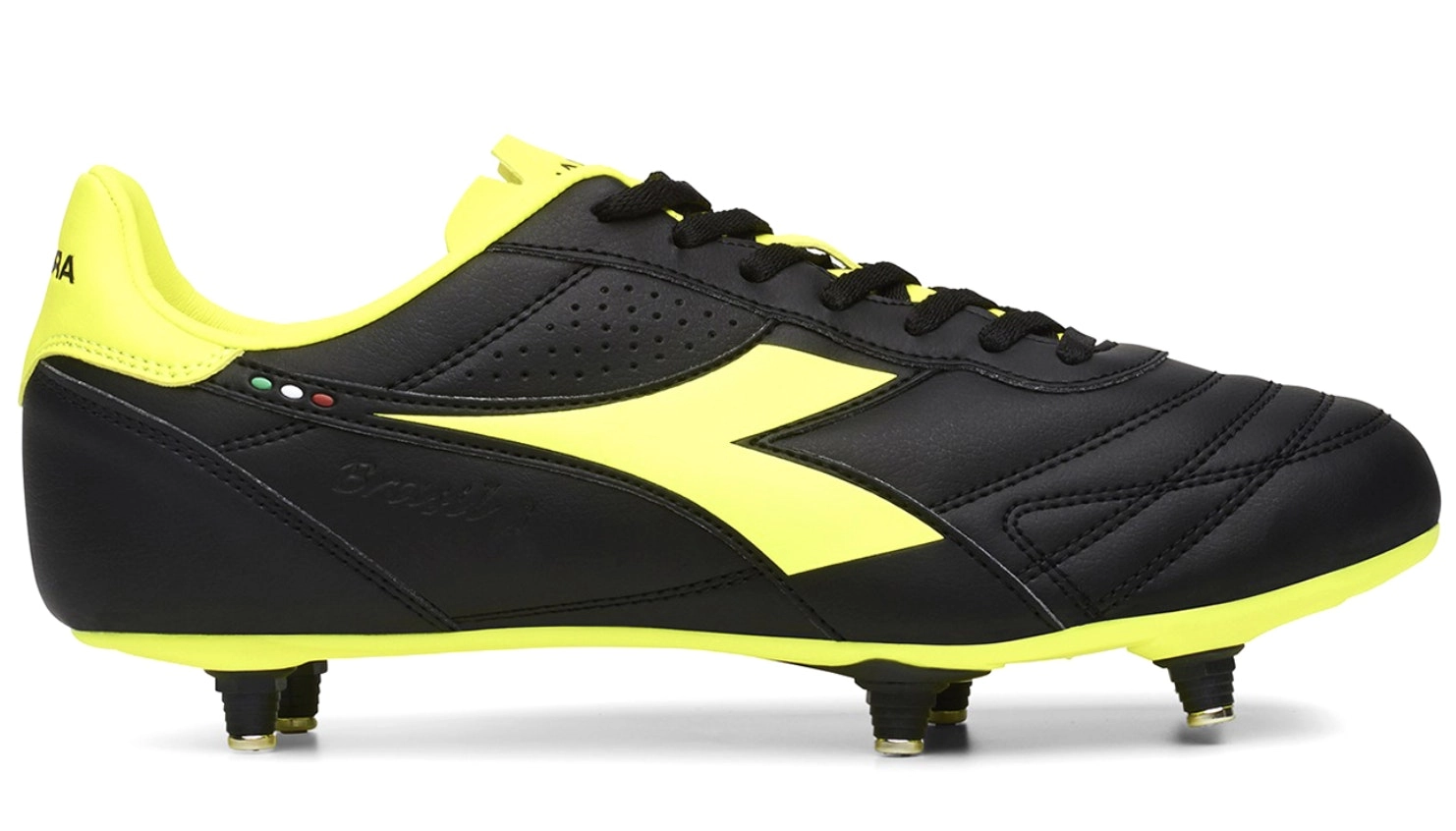 Diadora Mens Brasil R SC Football Boot Soccer Footy Spike Studs - Black/FluroYellow