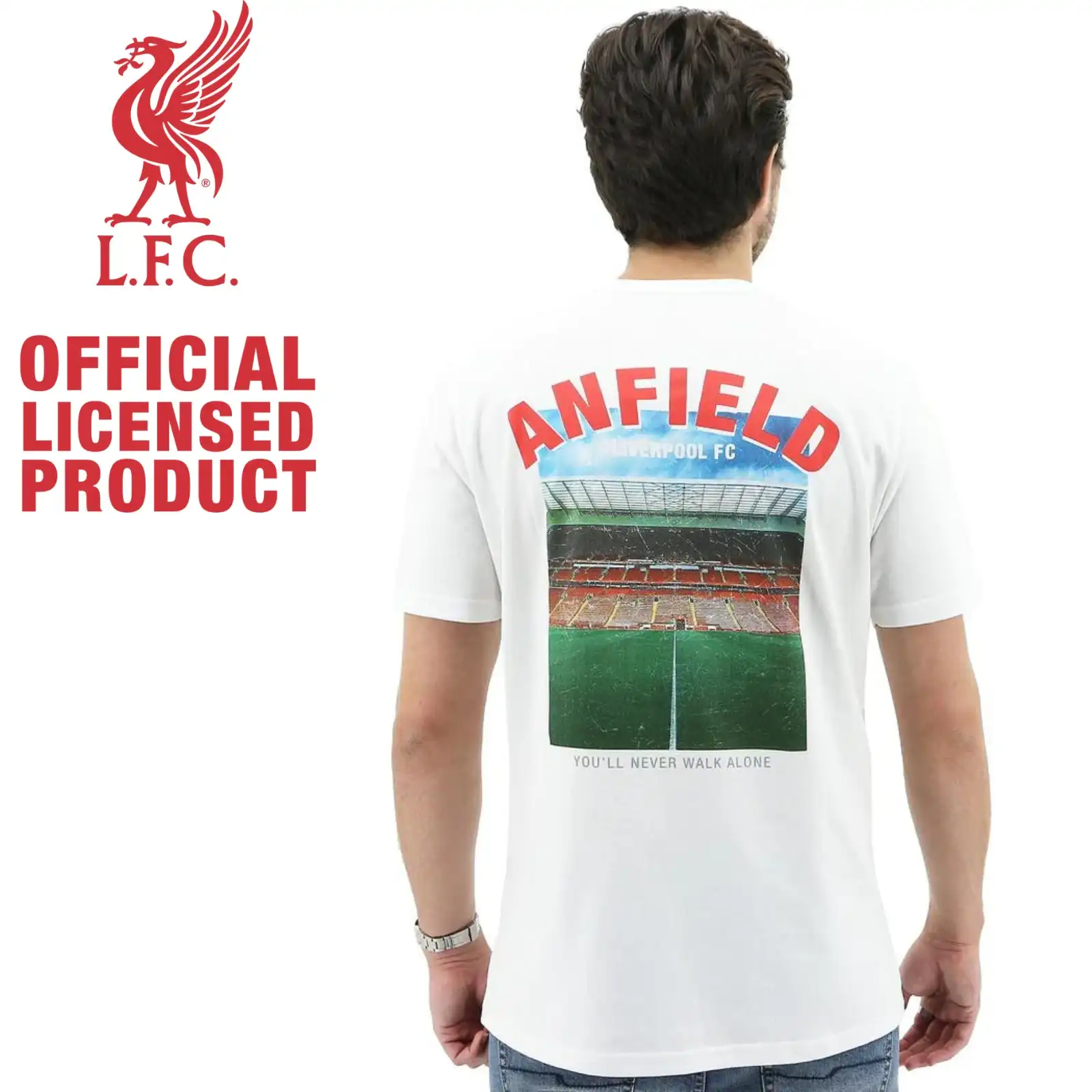 Liverpool FC Men's Crew T Shirt Tee Top Soccer Football - White Anfield