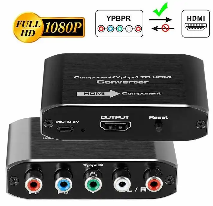 Component Video & L/R RCA Stereo Audio to HDMI Converter Adapter for DVD Xbox PS