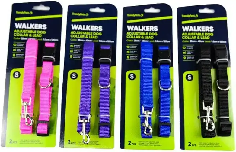 Trendypets Warkers Pets Dogs Walkers Collar And Leads Small 2 In 1 Set collar 25Cm Lead 1.5Cm 120Cm 4Set 4 Color Assorted
