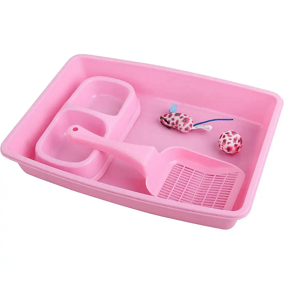 PaWise Cat Kitten Starter Kit Pink 5Pc Includes Toilet Bowl Litter Scoop 2X Toys With Catnip Fun For Cat 37Cm