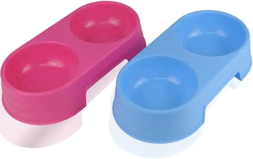 Double Pet Dog Cats Bowl Plastic Stackable Holds 700Ml Stackable 2Pce 2 Color Assorted