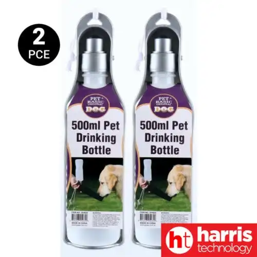 Pet Basic 2Pk Dog Water Bottle Walking Portable Puppy Water Disperser 500ml Grey