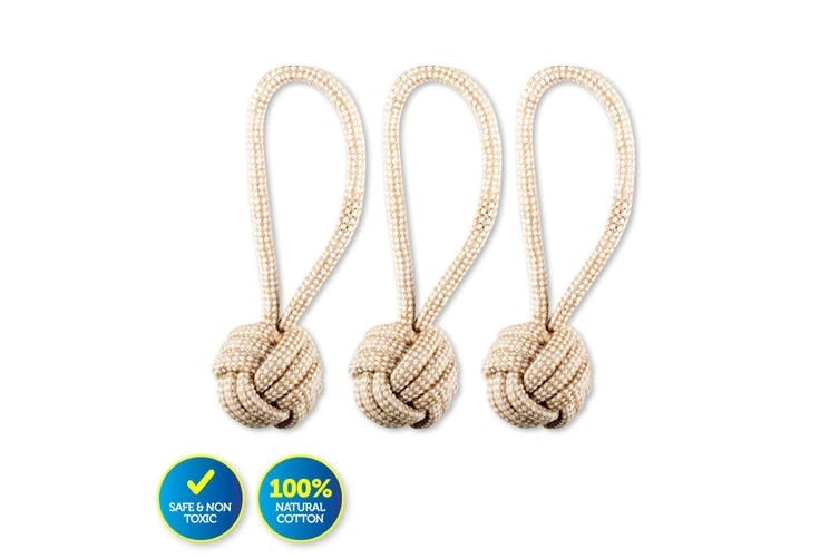 Pet Basic 3PK Rope Dog Toys Natural Cotton Thick Tug Fetch Play 24cm