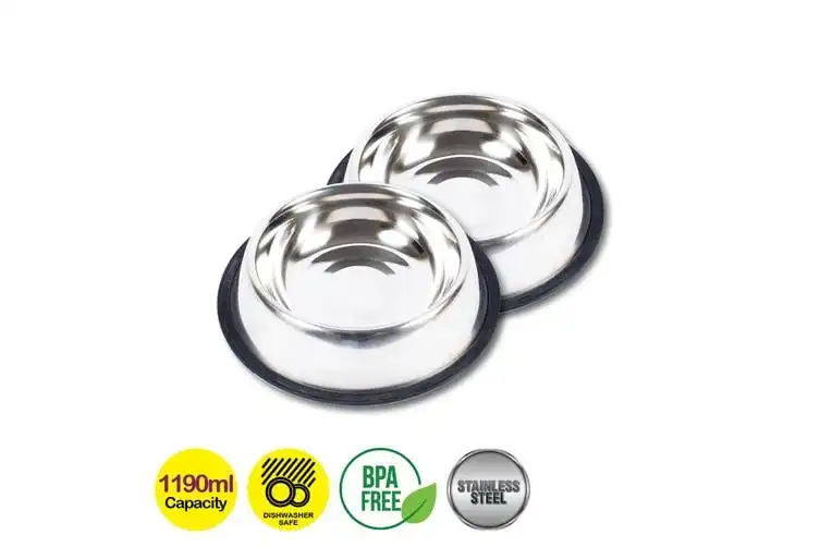 Pet Basic 54428-2PK Dog Bowl Stainless Steel 1190ml