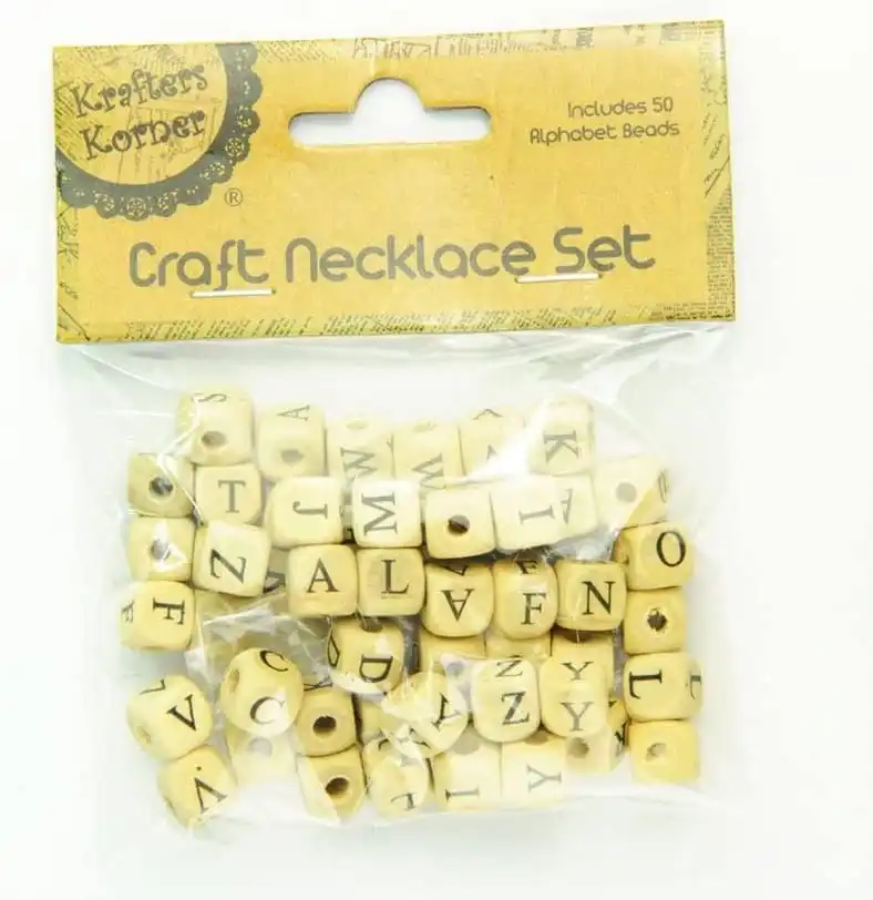 [2 x 50PCE] Krafters Korner Wooden Alphabet Beads - Set A-Z - Assorted Colors (111cm)