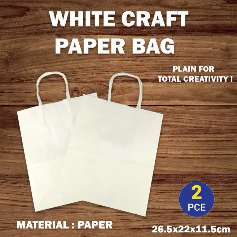[2PCE] Krafters Korner Craft White Bag With Handle (26.5cm x 22cm x 11.5cm)