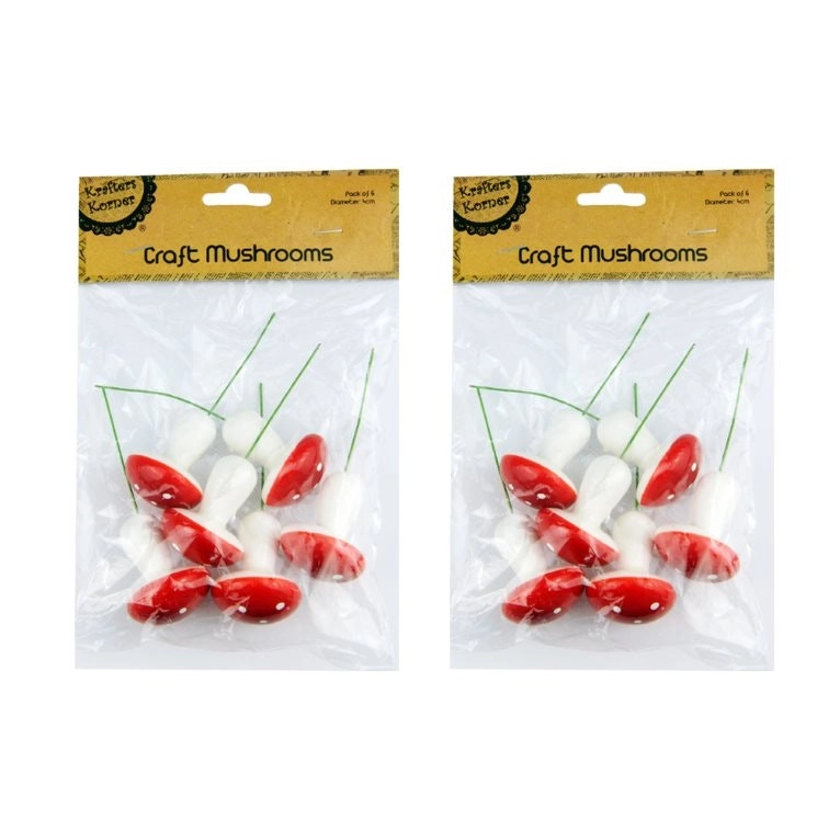 [2Pk X 6Pce] Krafters Korner Craft Large Mushrooms - Red (4Cm)