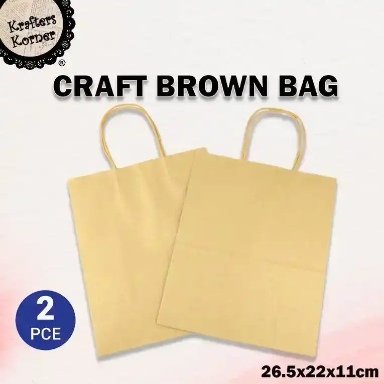 [2PCE] Krafters Korner Craft Brown Bag With Handle - (26.5x22x11.5cm)