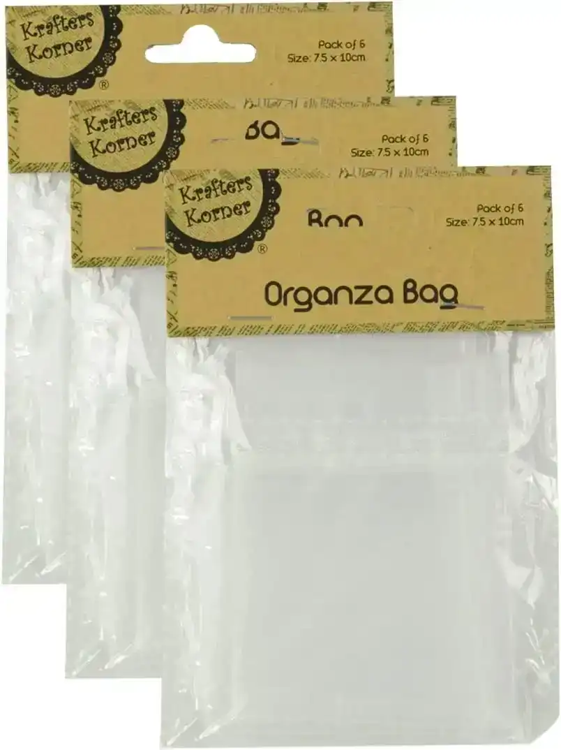 [3Pk X 6Pce] Krafters Korner Organza Bag - White (7.5 x 10cm)