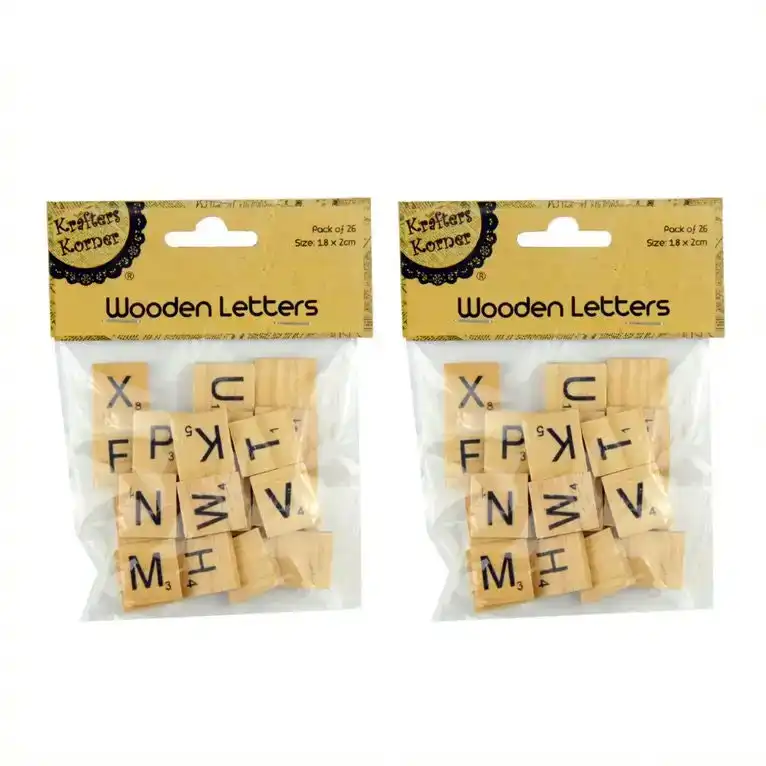[2Pk x 26Pce] Krafters Korner Craft Wooden Letters - Natural Color (18 x 2cm)