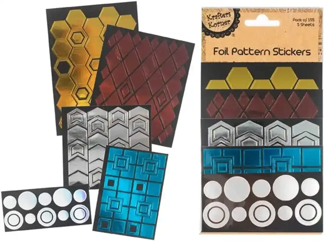 [2Pk x 155PCE] Krafters Korner Foil Pattern Stickers - Assorted Colors