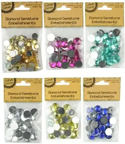 [6Pk] Krafters Korner Diamond Gemstone Embellish - Multi Color (20G)
