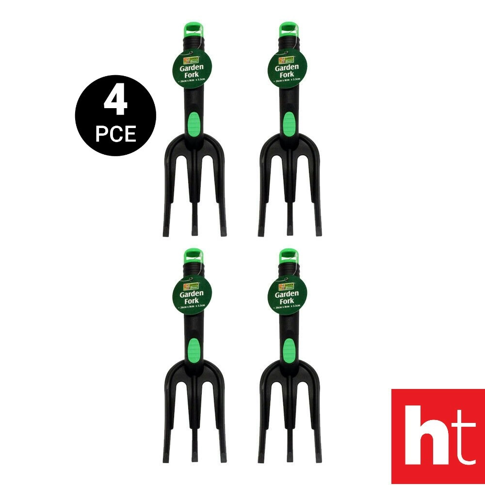 Garden Greens 4 Pack Garden Fork Ergonomic Shaft Hand Held 26cm x 8cm x 3.5cm Green